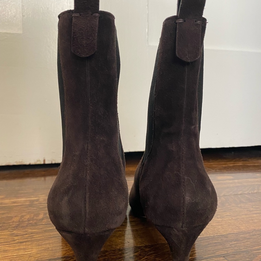 Suede Kitten Heel Ankle Boots - Dark Brown - Picture 9 of 10